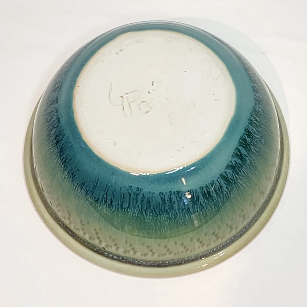 Studio Art Pottery Water Banks Bowl 5" Signed Blue Green Golden Yellow Signed - Picture 6 of 10